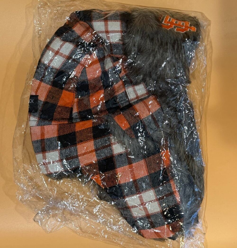SF Giants River Rock Casino SGA Two Flaps Trapper Hat Plaid Orange San Francisco